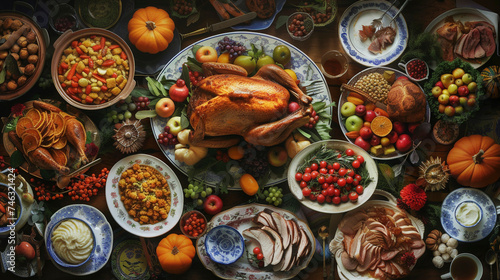 Festive Holiday Dinner: Delicious Thanksgiving Turkey on the Table, generative AI