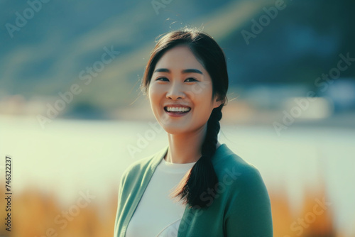 Outdoor Portrait of an Asian Woman With a Big Smile