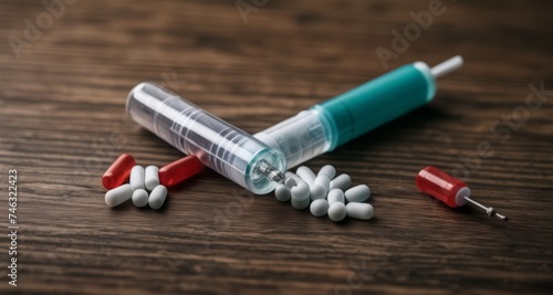  Medication preparation on wooden surface