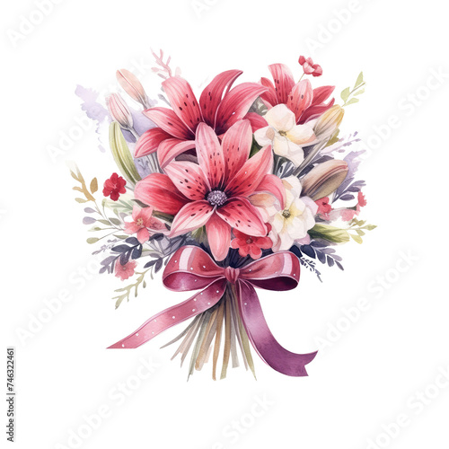 A vibrant bouquet of lilies bursting with colorful blooms creates a beautiful floral display © Pornnapha
