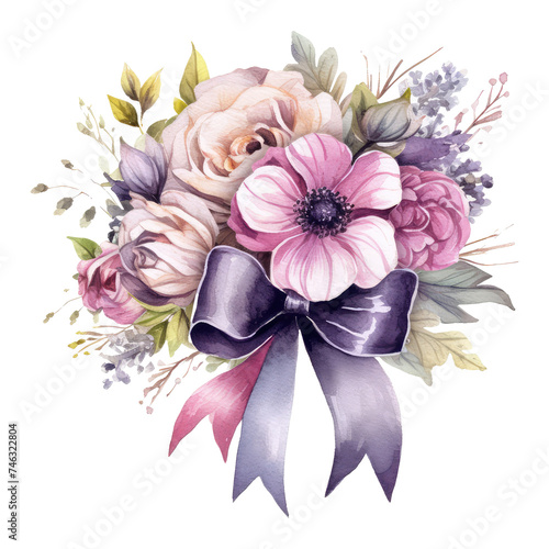 A vibrant bouquet of summer flowers with pink and purple blossoms © Pornnapha
