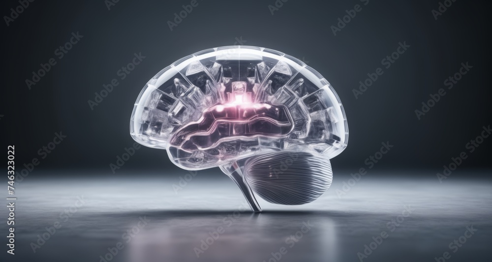 Illuminated human brain model, 3D rendering Illuminated human brain model, 3D rendering