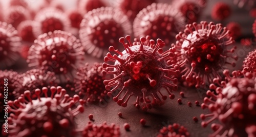  Viral outbreak - A close-up view of a cluster of viruses