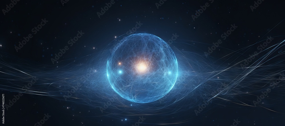 Obraz premium internet world in background stock imagery, in the style of dynamic energy flow, layered mesh, dark sky-blue, shaped canvas, focus on joints/connections, luminous color palette, global illumination