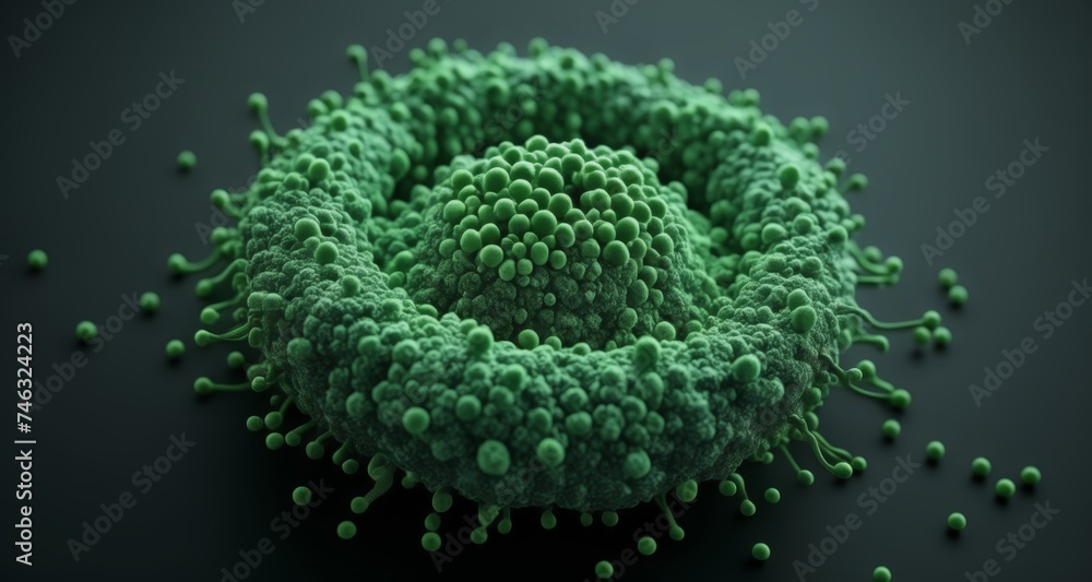 Vibrant green microorganisms in a dark environment Vibrant green microorganisms in a dark environment