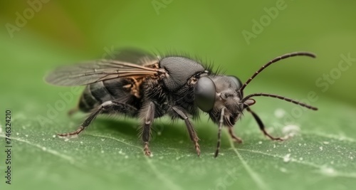  Close-up of a bee on a leaf, showcasing its intricate details © vivekFx