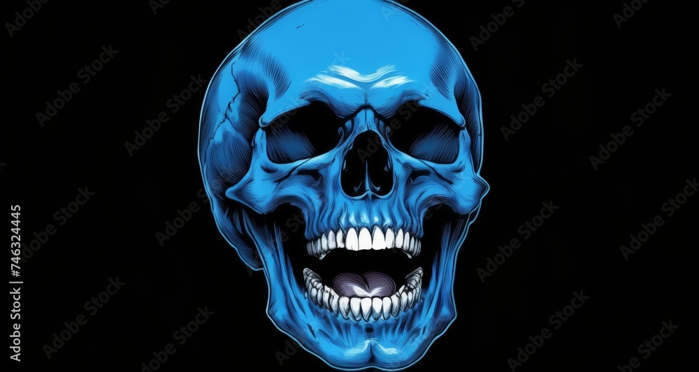 Eerie blue skull with gaping mouth Eerie blue skull with gaping mouth