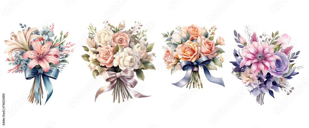 Pink roses and blossoms in a beautiful floral arrangement isolated on white, perfect for spring weddings