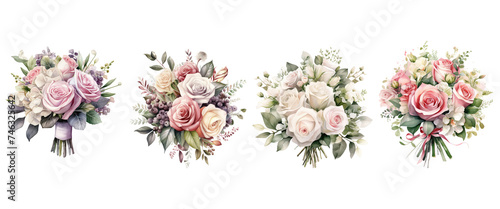 Beautiful bouquet of isolated pink and white flowers, including roses and tulips, perfect for weddings, anniversaries, or Valentine's Day decorations