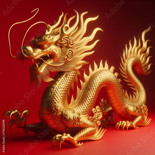 golden dragon on a red background