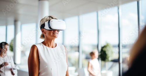 Elderly women explore virtual reality in a sunlit living room, showcasing amazement and engagement with digital innovation