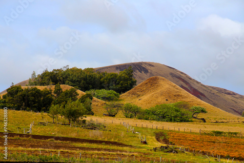 Typical volcanic landscape on Rapa Nui- Easter Island, Polynesia, Chile, South America