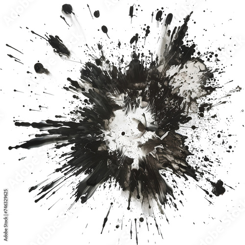 Explosive Contrast, Black and White Ink Blot, isolated on transparent background, Generative AI