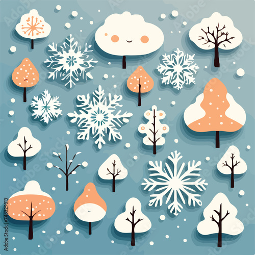Seamless pattern colorful Winter snowflakes and frosty vector illustration. Snowflake Spectacle: Seamless Pattern of Winter Bliss.