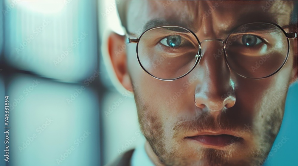 Young businessman wearing eyeglasses visit in office Young businessman wearing eyeglasses visit in office