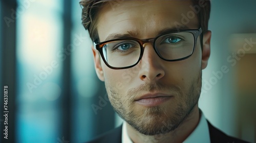 Young businessman wearing eyeglasses visit in office
