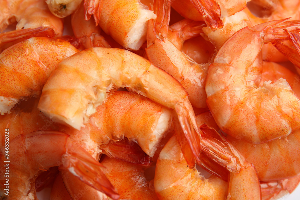 Pile of delicious cooked shrimps as background, closeup Pile of delicious cooked shrimps as background, closeup