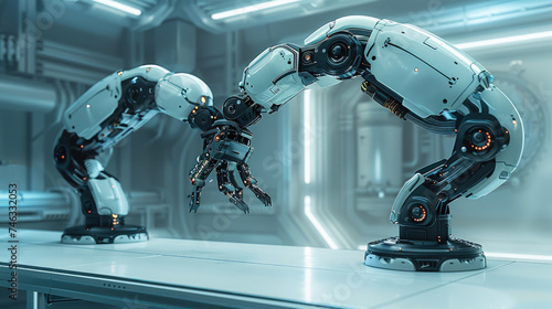 Future precision surgical robot and remote control hospital equipment. Generative AI. photo