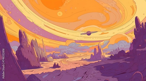 surreal alien landscape in purple and yellow colors