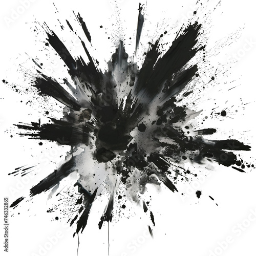 Chaotic Beauty, Abstract Grayscale Explosion, isolated on transparent background, Generative AI