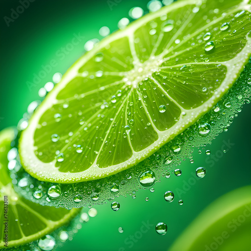 Lime in a cut, fresh fruit in drops