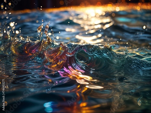 Reflections of colorful water swaying in the background of bokeh.
