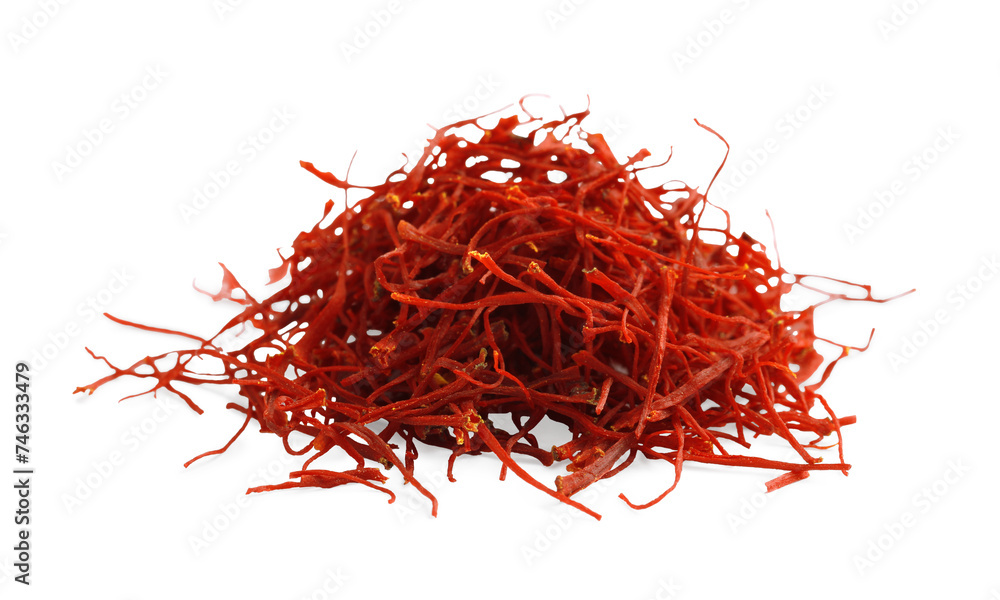 Fototapeta premium Pile of dried red saffron isolated on white