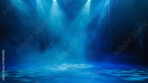 Blue stage light background. Generative Ai