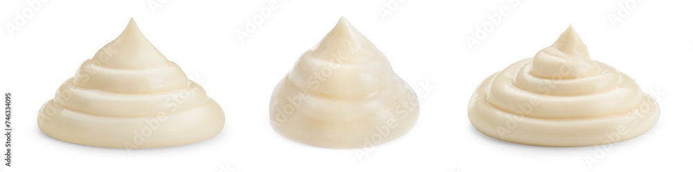 Tasty mayonnaise sauce isolated on white, set Tasty mayonnaise sauce isolated on white, set