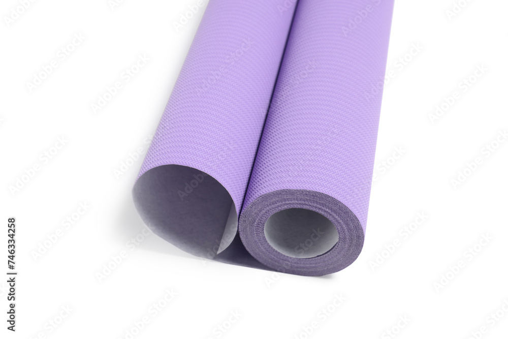 One violet wallpaper roll isolated on white One violet wallpaper roll isolated on white