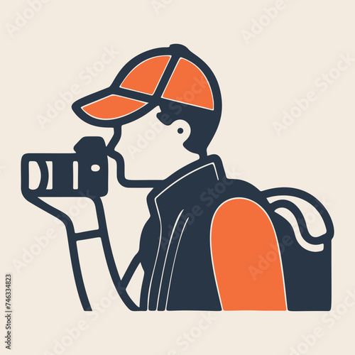 Illustration of a man with a camera. The photographer takes a photo. Business element