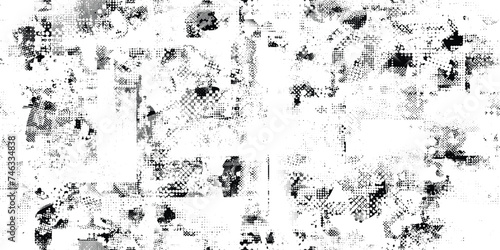 Glitch distorted grungy abstract forms . Halftone dots seamless pattern texture. Grange shapes .Grunge textured . Vector shapes with half tone dots .Screen print endless pattern texture