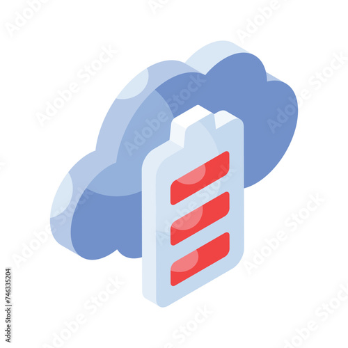 Cloud battery, cloud power supply isometric vector design