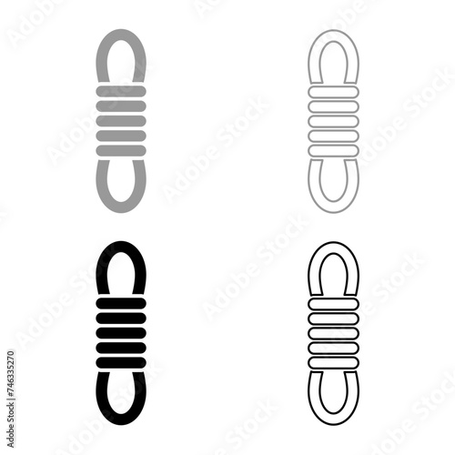 Rope climber hank bunch coil mountaineering alpinism equipment mount extreme sport camping outdoor activities set icon grey black color vector illustration image solid fill outline contour line thin 