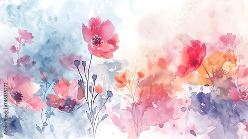 Cute watercolor flower background . Invitation. Wedding card. Birthday card. Generative Ai