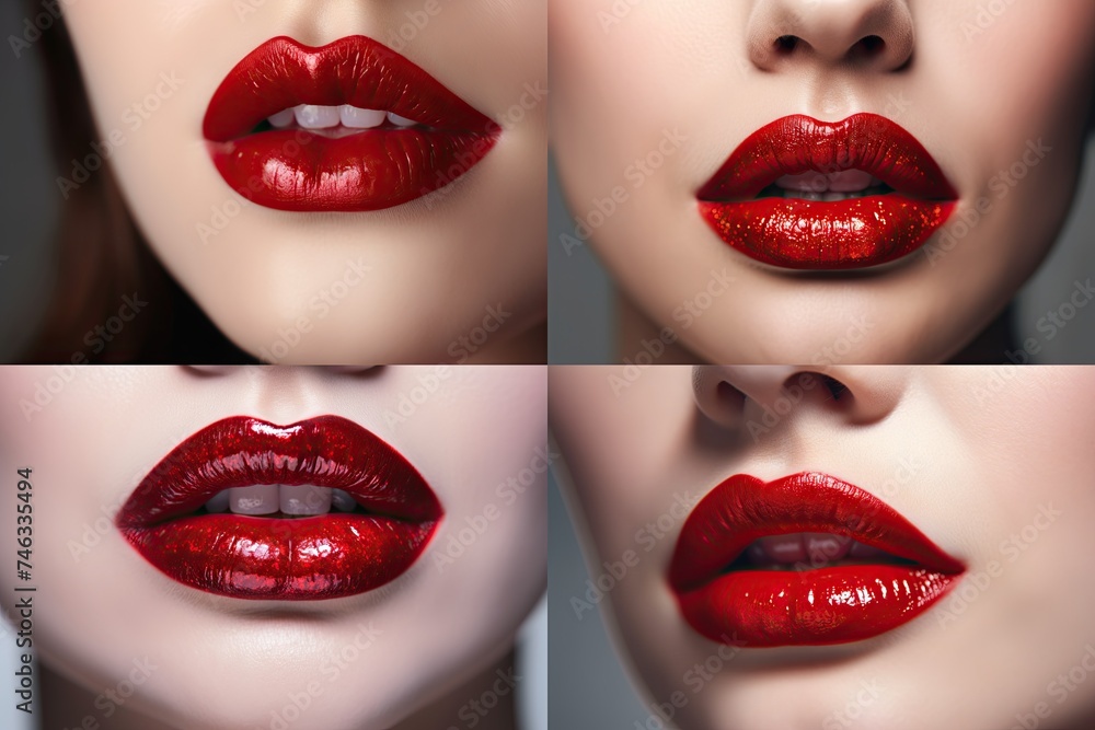 Fototapeta premium Woman Lips Closeup, Red Lipstick Makeup, Beautiful Mouth Make-Up, Model Girl Lip, Lips Macro
