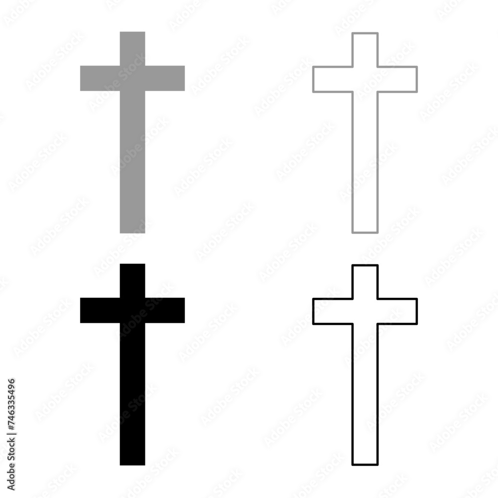 Cross set icon grey black color vector illustration image solid fill outline contour line thin flat style