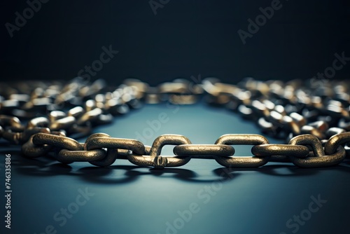 Old Hanging Chains Texture Background, Broken Chain Links Mockup, Thick Metal Chain photo