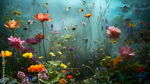 Colorful Underwater Scene with Tranquil Flower Gardens