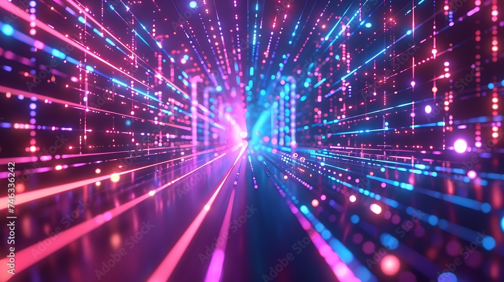 Digital technology metaverse neon blue pink background, cyber information, abstract speed connect communication, innovation future meta tech, internet network connection, Ai big data. Generative Ai