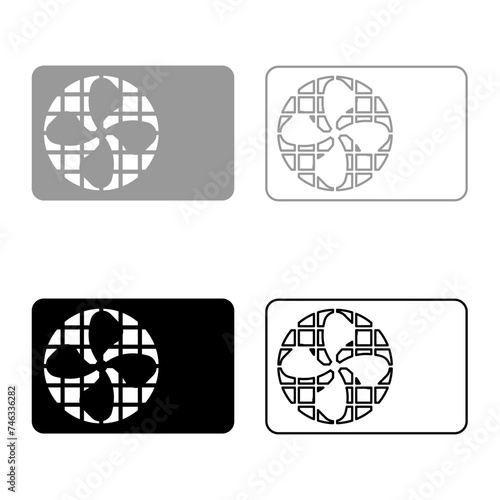 Air conditioner fan equipment system set icon grey black color vector illustration image solid fill outline contour line thin flat style