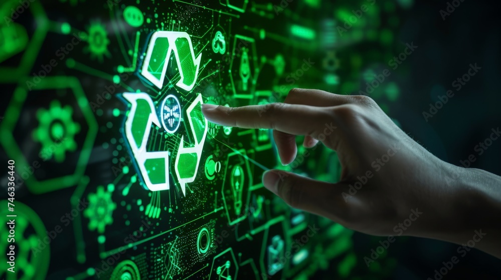 Recycling symbol and Environmental recycle reduce reuse, Hand of human ...