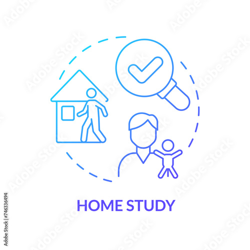 Home study blue gradient concept icon. Social worker home visit. Family assessment. Legal process of adoption. Round shape line illustration. Abstract idea. Graphic design. Easy to use