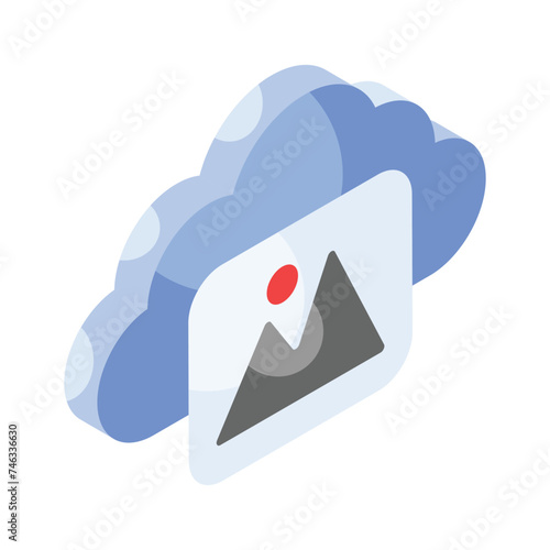Cloud with image concept isometric icon of image backup, cloud computing vector design