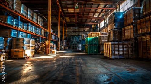 Photo of Warehouse Interior, Inventory Stacks, Industrial Environment. © BOONJUNG