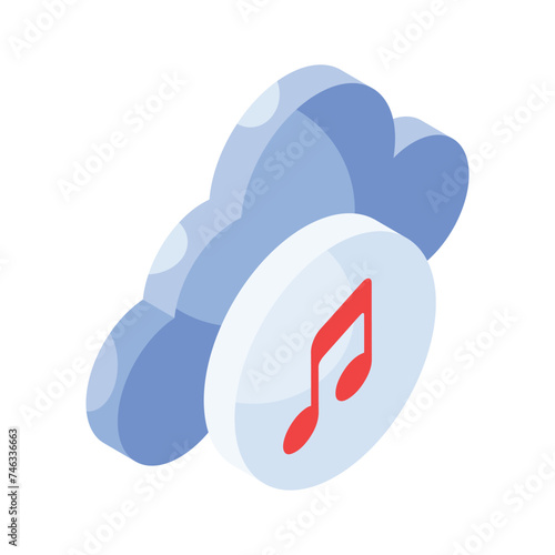 Creatively designed isometric icon of cloud music, ready to use in websites and mobile apps