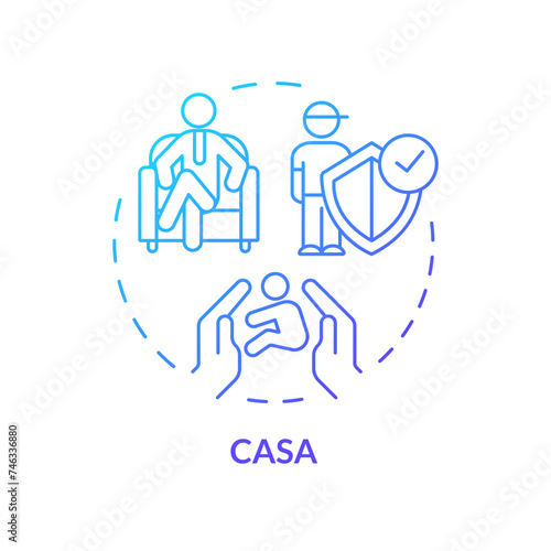 CASA blue gradient concept icon. Court appointed special advocate. Volunteer social worker. Child rights protection. Round shape line illustration. Abstract idea. Graphic design. Easy to use © bsd studio