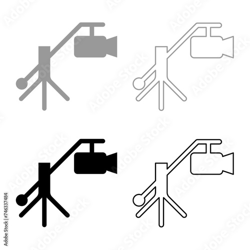 Camera crane video movie dv camcorder television set icon grey black color vector illustration image solid fill outline contour line thin flat style