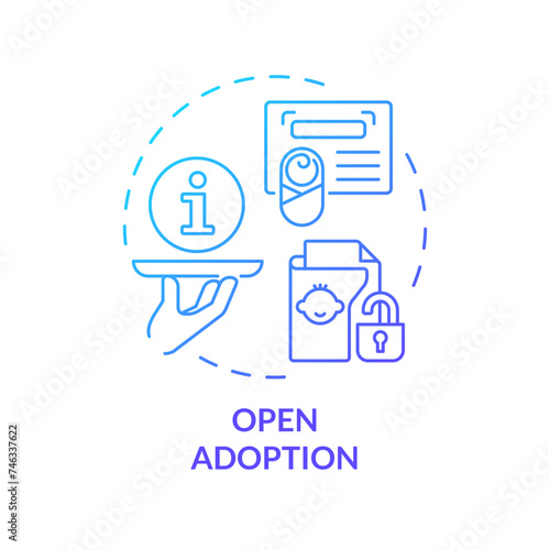 Open adoption blue gradient concept icon. Sharing personal information with biological parents. Child custody. Round shape line illustration. Abstract idea. Graphic design. Easy to use