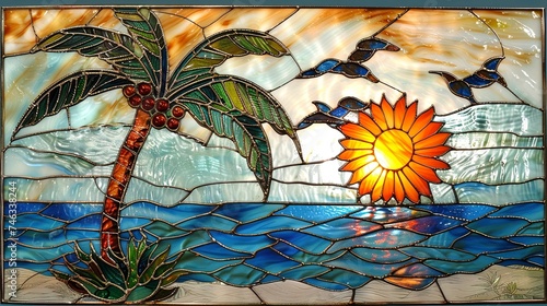 tropical island Stained Glass Window 